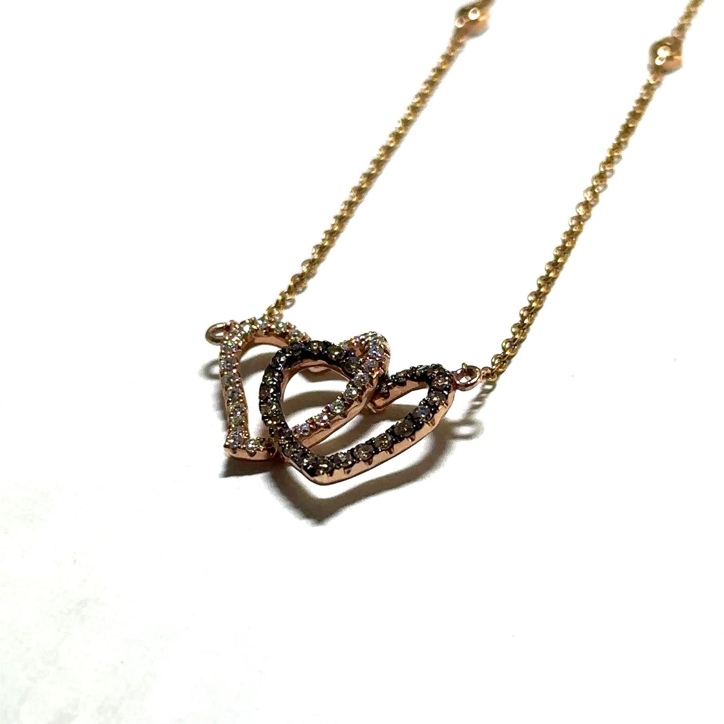 Rose Gold Twin Hearts Diamond Pendant with Accent Stones