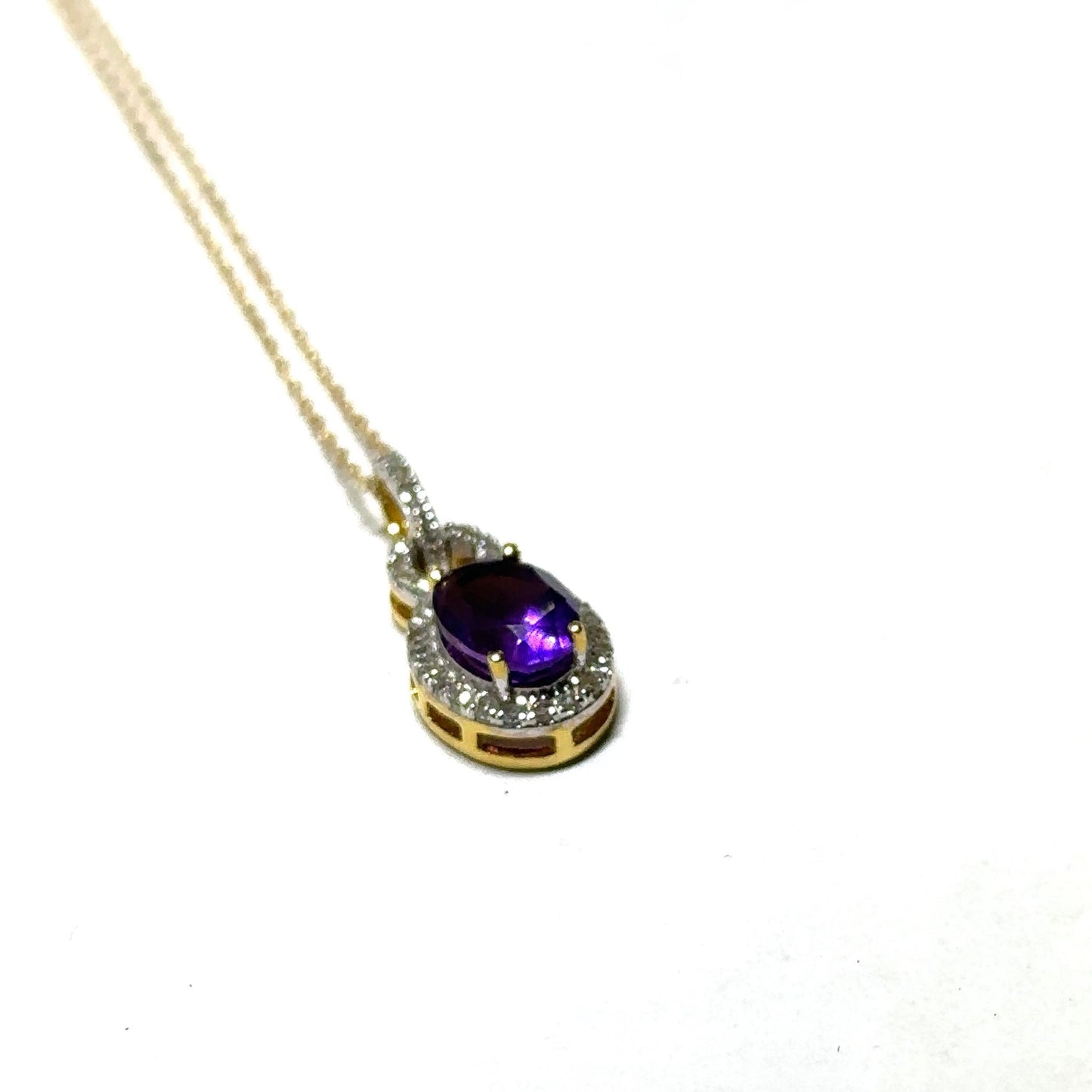 Yellow Gold Amethyst and Diamond Pendant