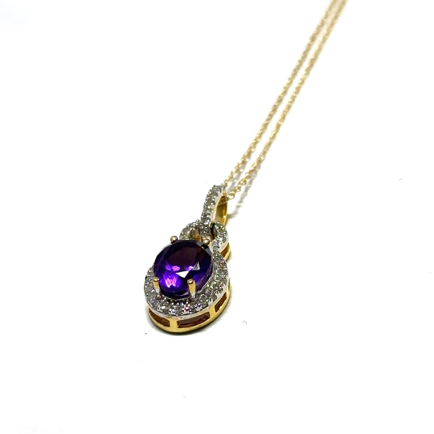 Yellow Gold Amethyst and Diamond Pendant