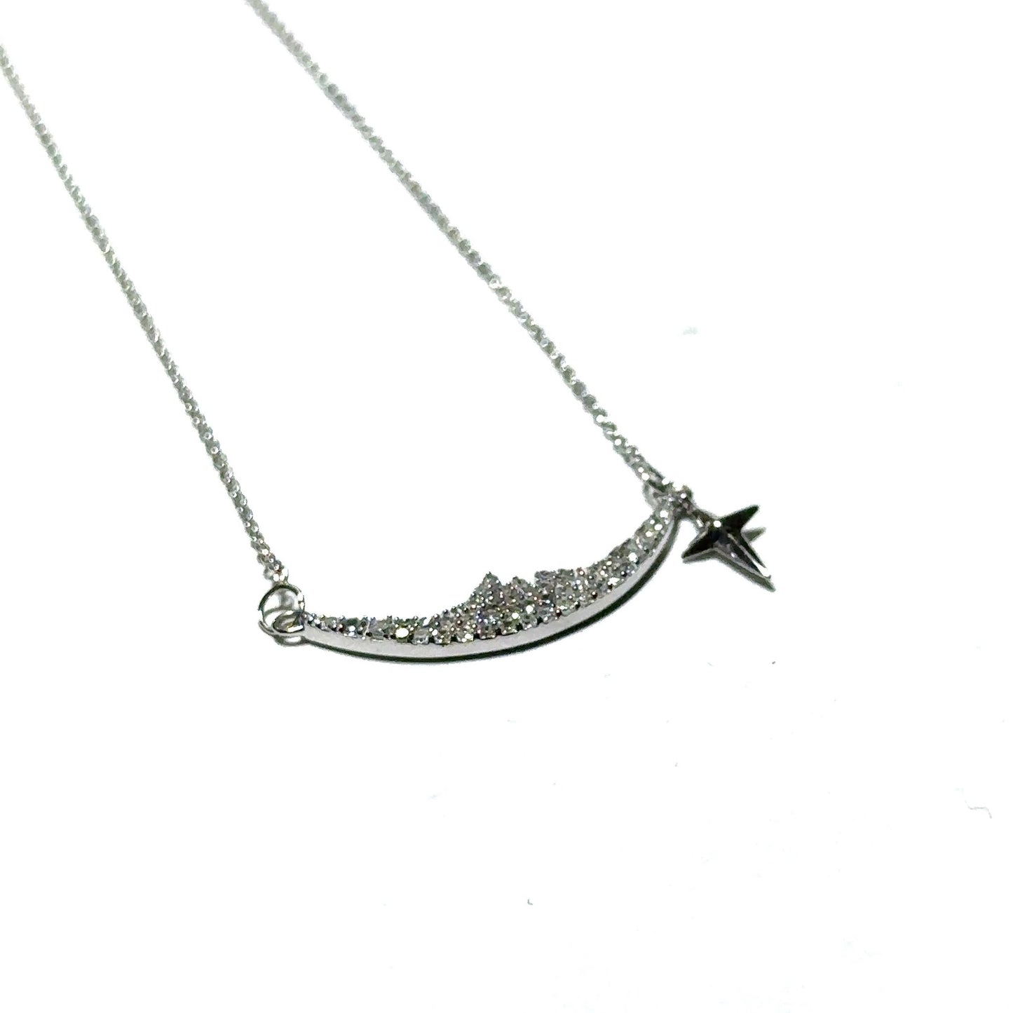 White Gold Crescent Diamond Pendant w/ Accent Charm