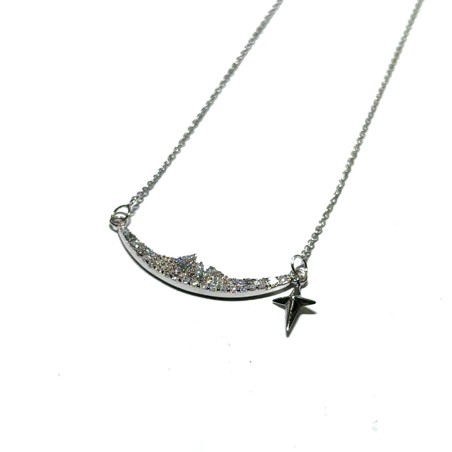 White Gold Crescent Diamond Pendant w/ Accent Charm