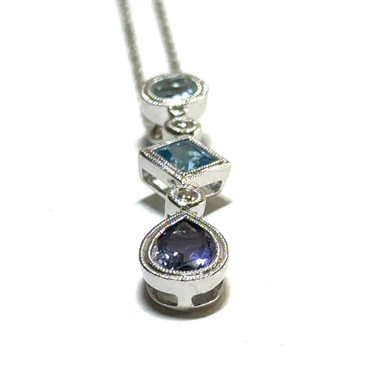 White Gold Amethyst and Topaz Pendant