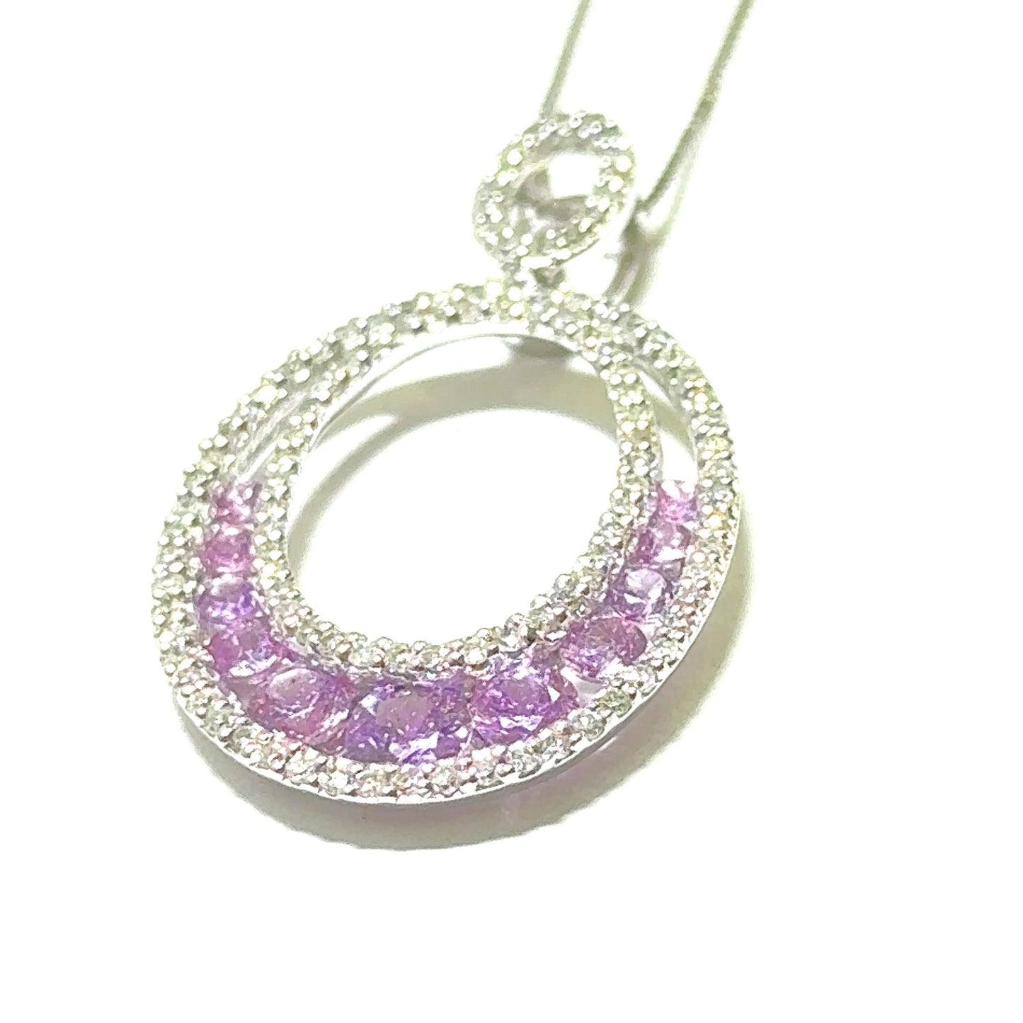 White Gold Pink Sapphire and Diamond Pendant