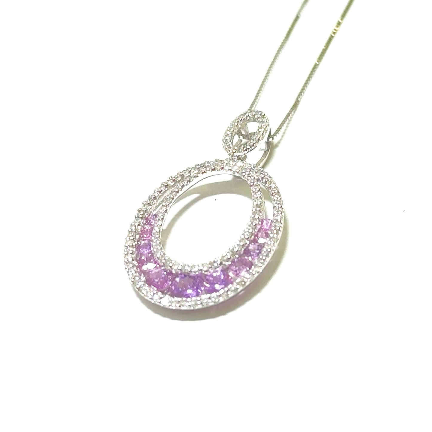 White Gold Pink Sapphire and Diamond Pendant