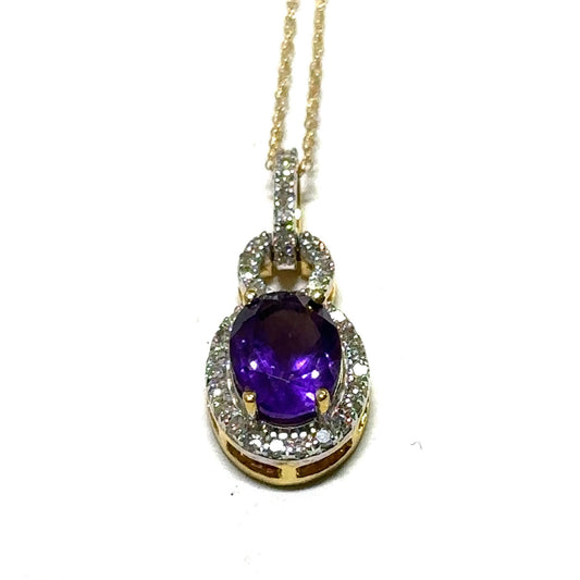 Yellow Gold Amethyst and Diamond Pendant