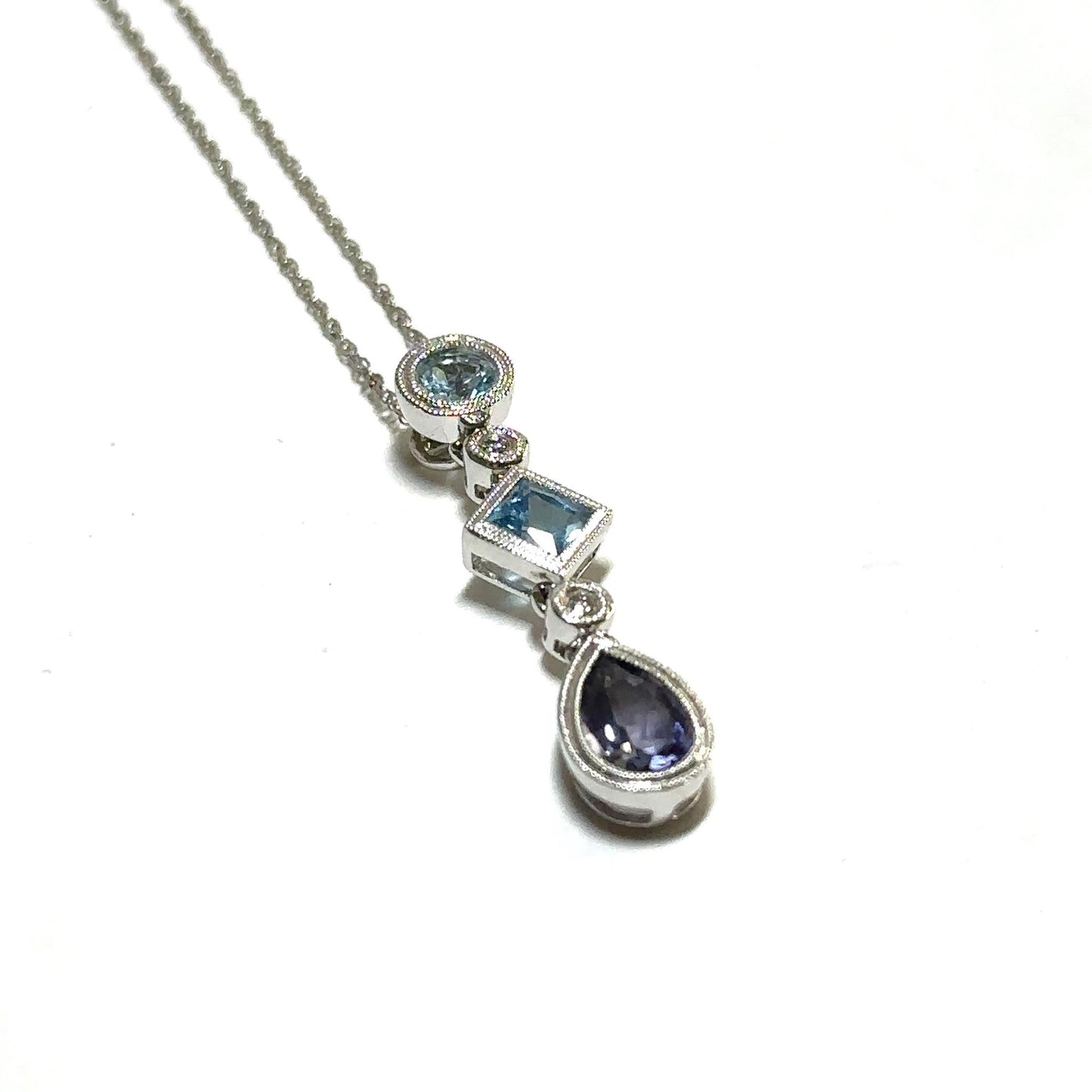 White Gold Amethyst and Topaz Pendant