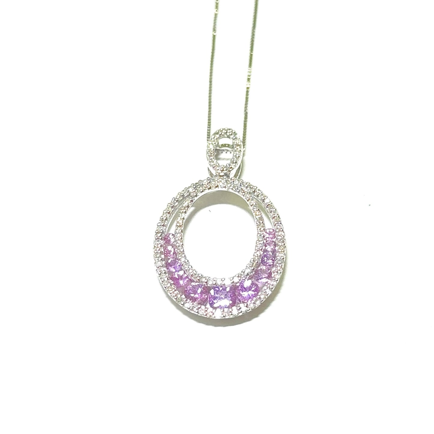 White Gold Pink Sapphire and Diamond Pendant