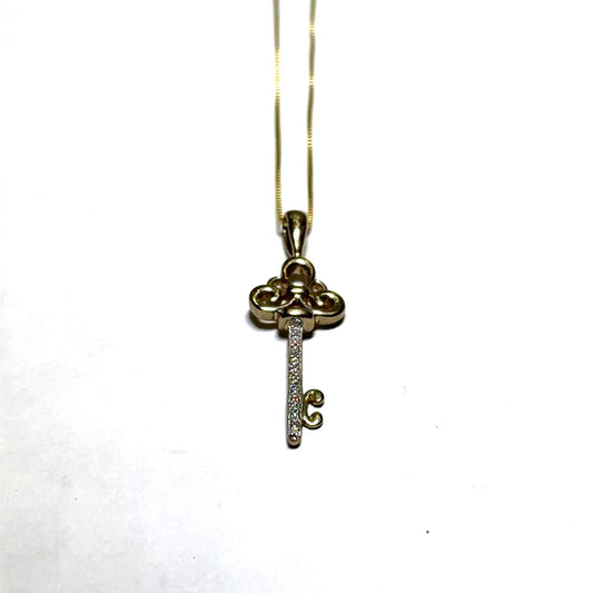 Yellow Gold Diamond Key Pendant