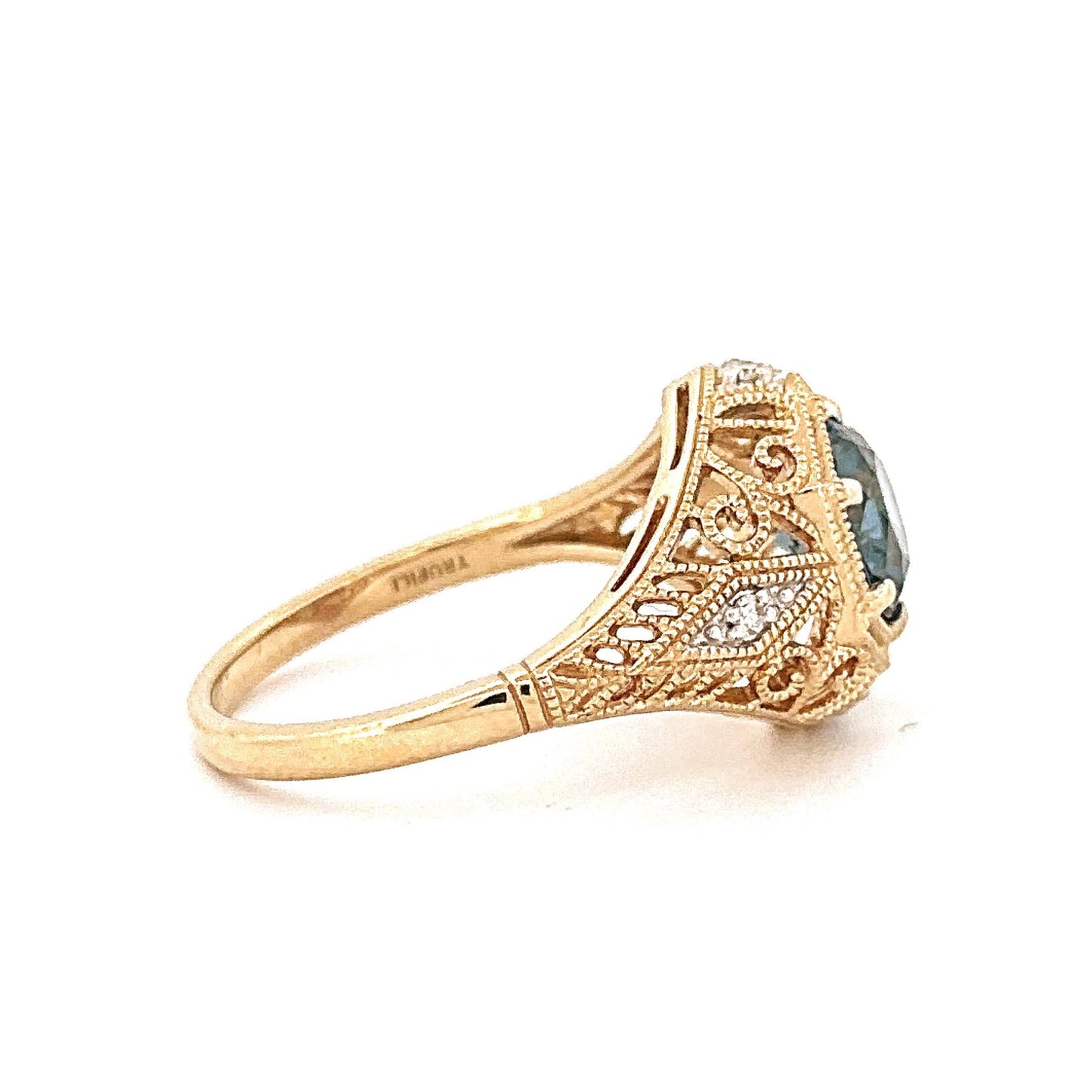 Yellow Gold Vintage-Inspired Synthetic Sapphire Ring