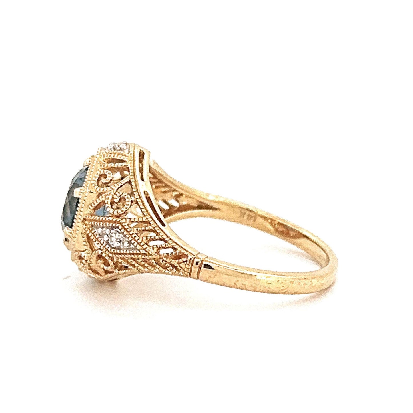 Yellow Gold Vintage-Inspired Synthetic Sapphire Ring