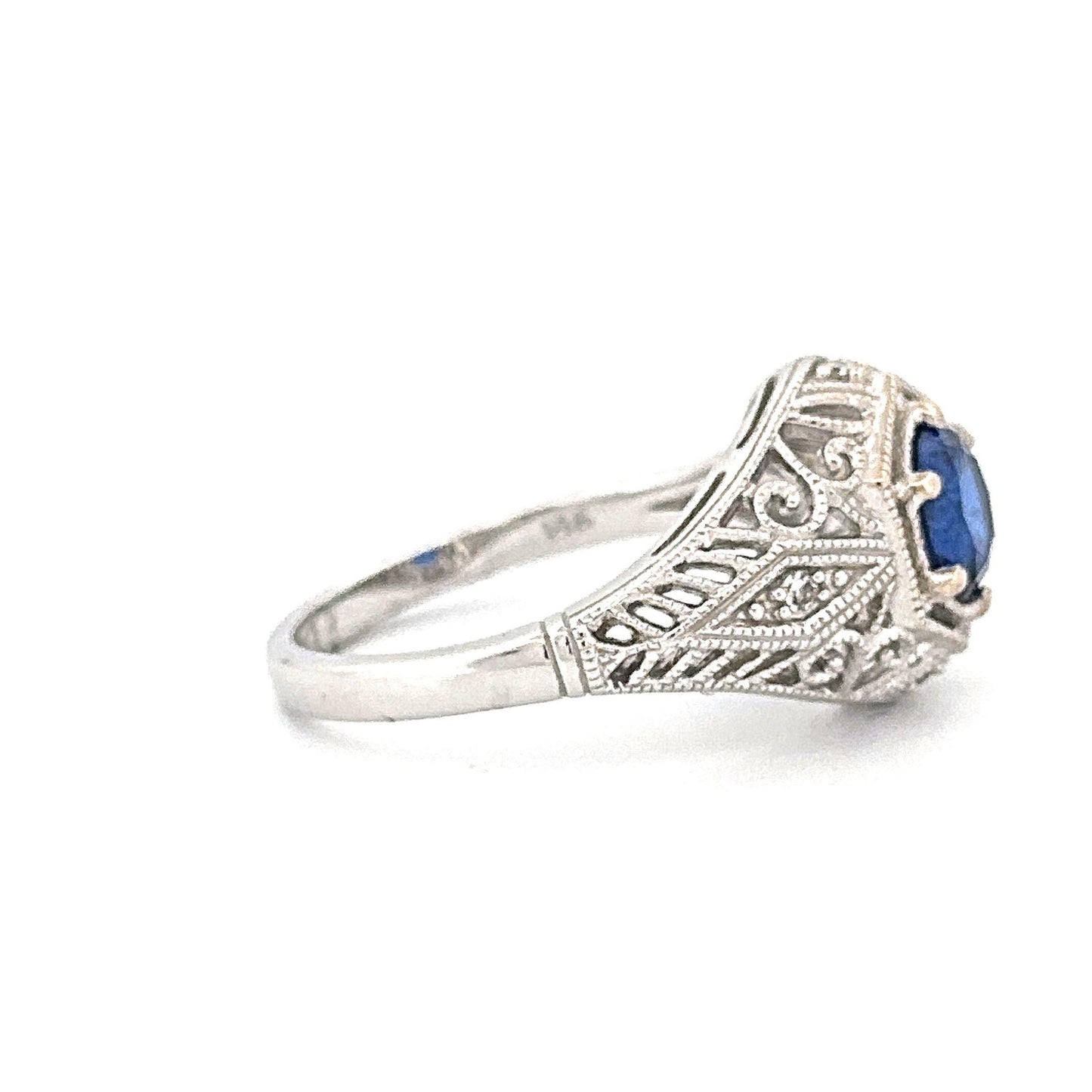 White Gold Vintage-Inspired Synthetic Sapphire Ring