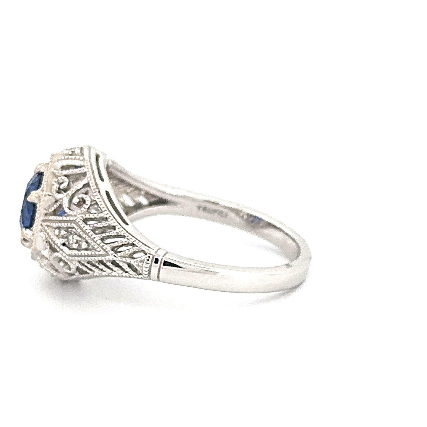 White Gold Vintage-Inspired Synthetic Sapphire Ring