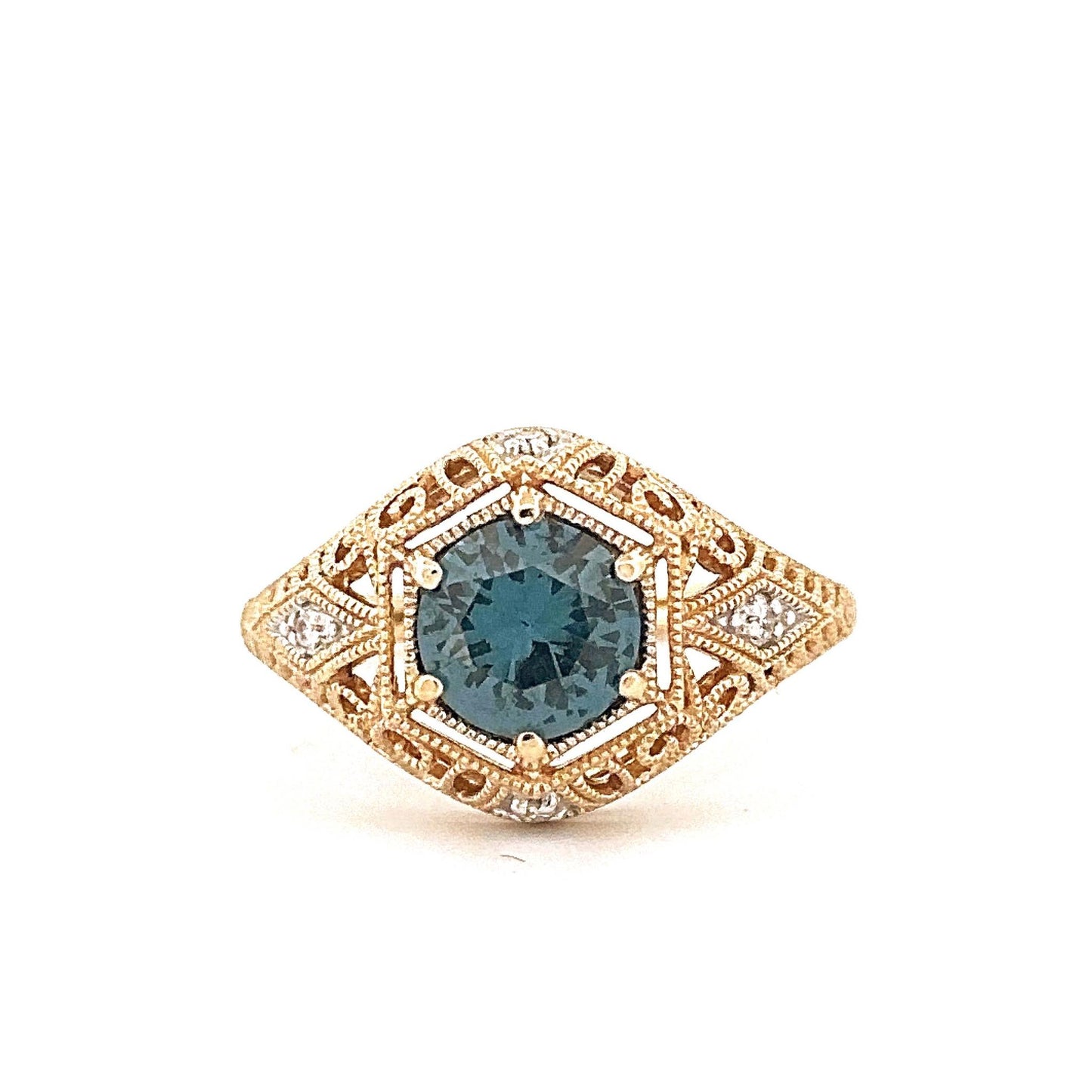 Yellow Gold Vintage-Inspired Synthetic Sapphire Ring