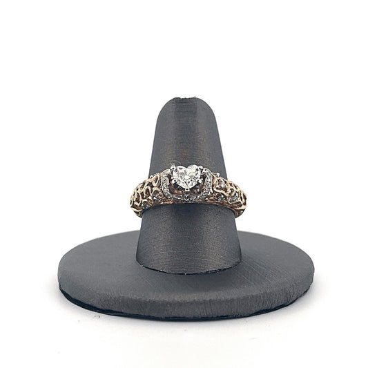 Yellow Gold Heart Shaped Diamond Filigree Engagement Ring