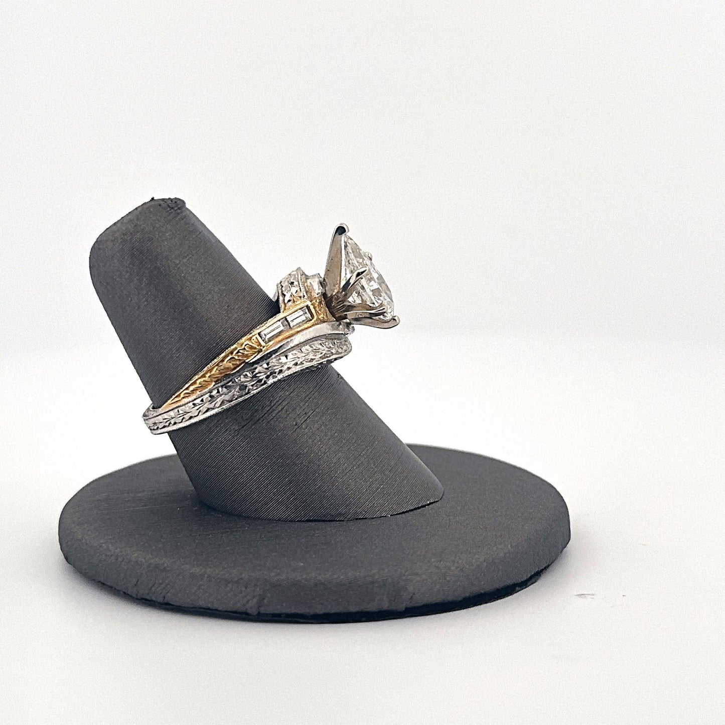 Two Tone Platinum and Yellow Gold Pear Shaped Diamond Engagement Ring