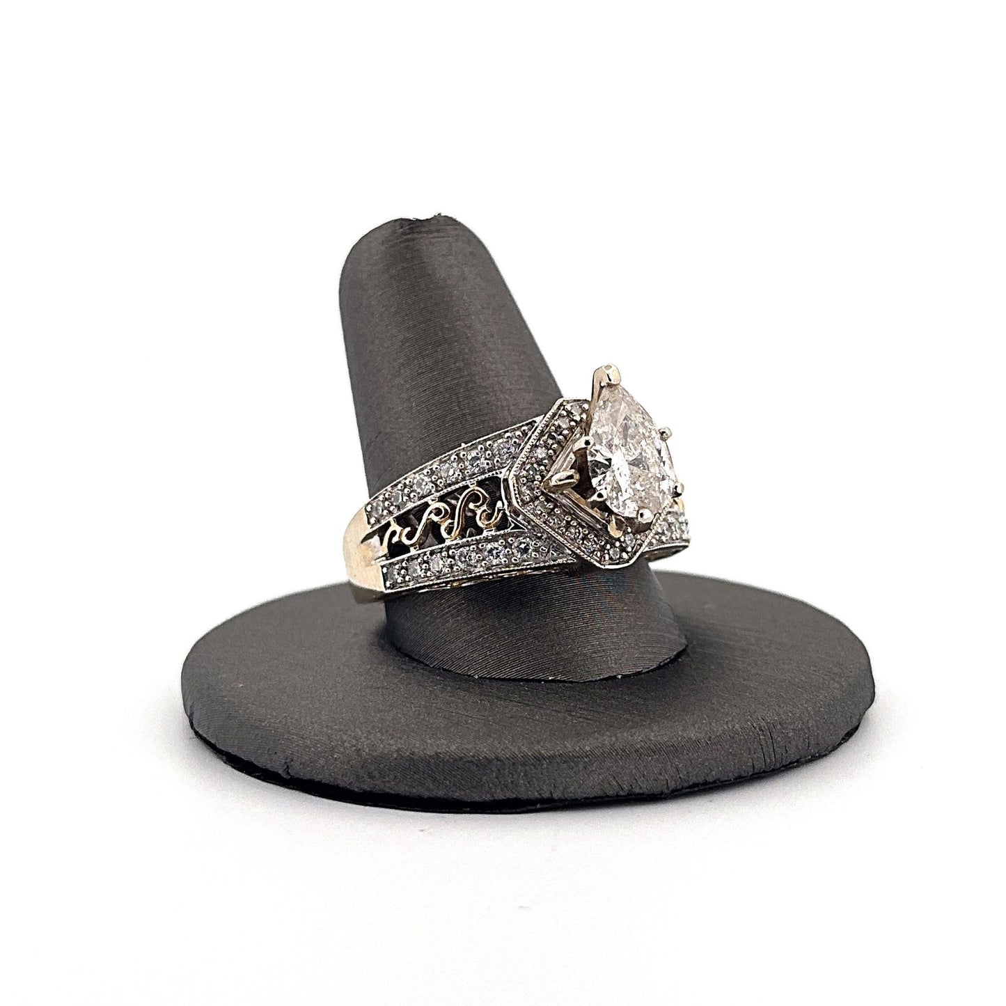 Two Tone Pear Shaped Diamond Engagement Ring