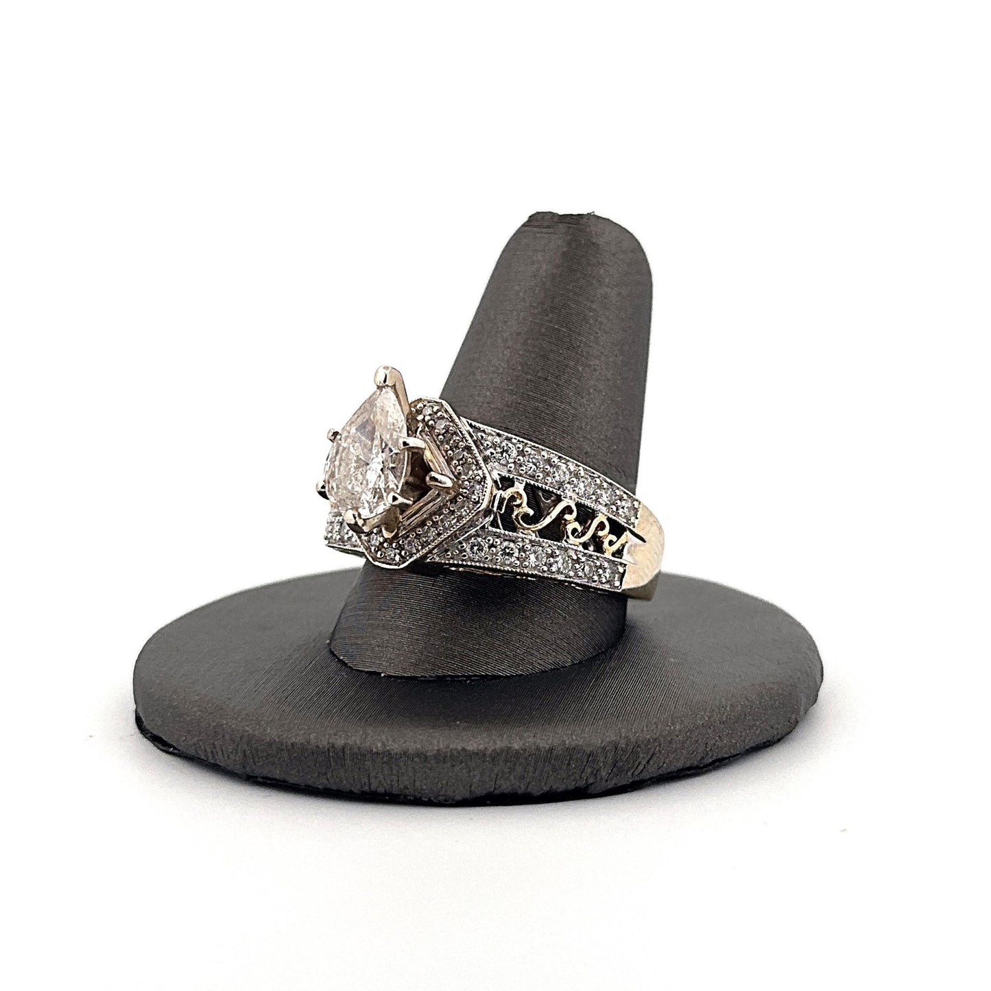 Two Tone Pear Shaped Diamond Engagement Ring