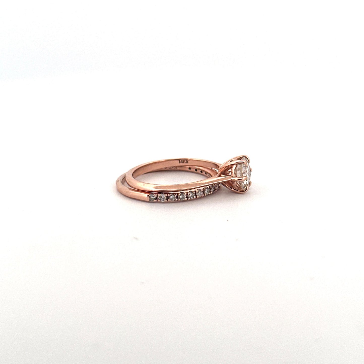 14k Rose Gold 1 Carat Center Stone Wedding Set