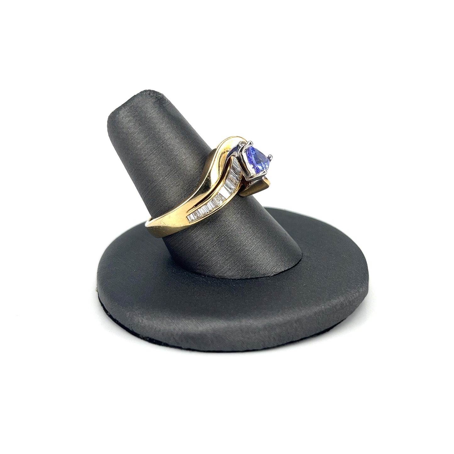 Yellow Gold Trillion Cut Tanzanite Ladies Ring