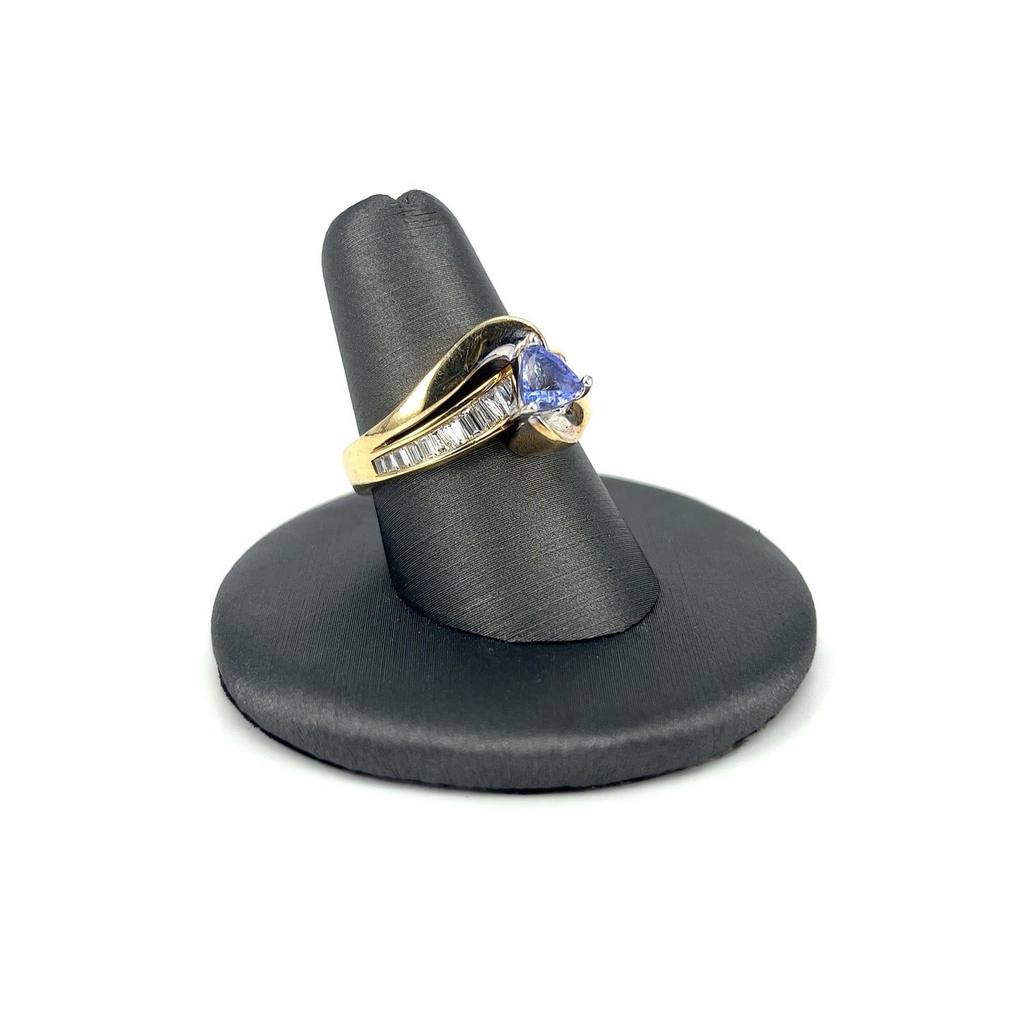 Yellow Gold Trillion Cut Tanzanite Ladies Ring