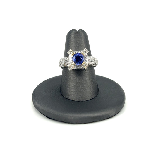 White Gold Tanzanite Cathedral Ladies Fashion Ring