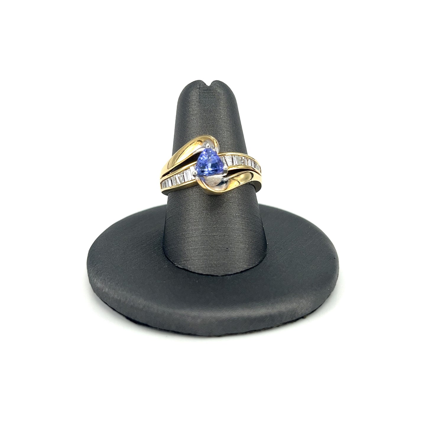 Yellow Gold Trillion Cut Tanzanite Ladies Ring