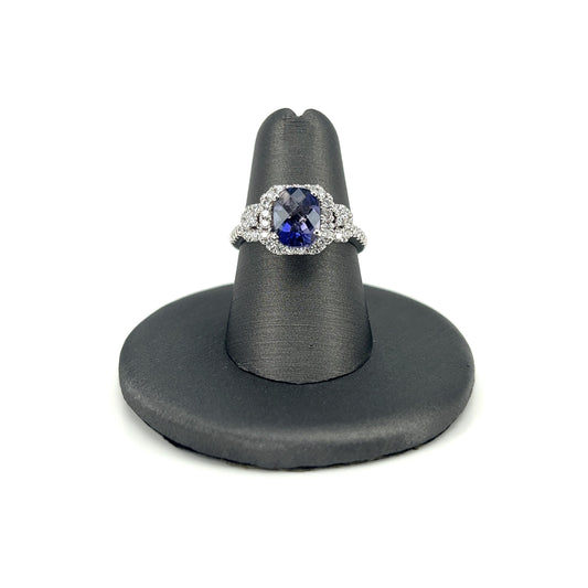 White Gold Checkerboard Tanzanite Ladies Ring