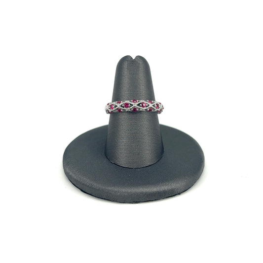 White Gold Ruby Milgrain Ladies Ring
