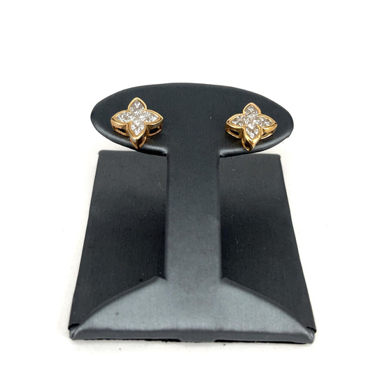 Yellow Gold Star Shaped Diamond Cluster Earrings