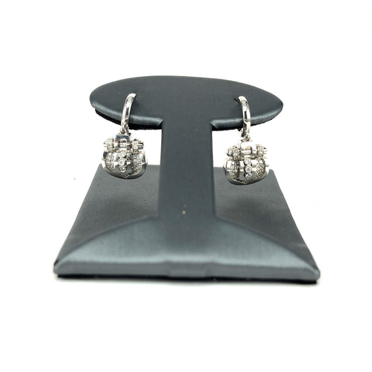 White Gold Dangle Diamond Lever Back Earrings