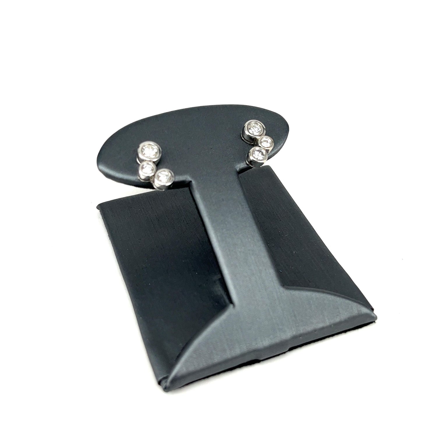White Gold Tri Diamond Screw Back Earrings