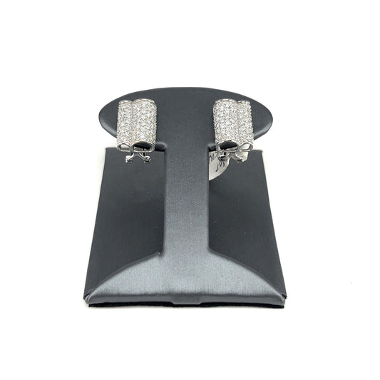 White Gold Diamond Scroll Lever Back Earrings
