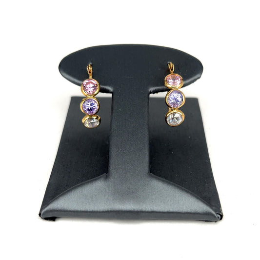 Yellow Gold Multicolor Cubic Zirconia Lever Back Earrings
