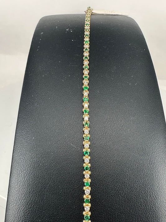 Yellow Gold Diamond and Emerald Tennis Bracelet