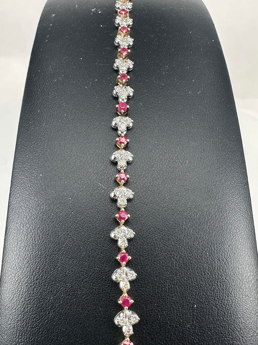 Yellow Gold Ruby and Diamond Tennis Bracelet